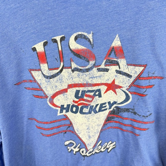 USA Hockey Retro Blue T-Shirt XXL 1990s Throwback Streaker Olympics Soft - Picture 2 of 5